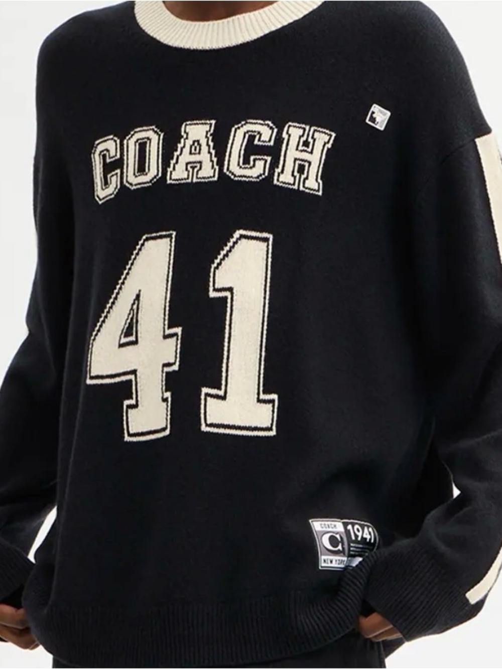 Coach Black Crewneck Sweater with Cream Logo '41'